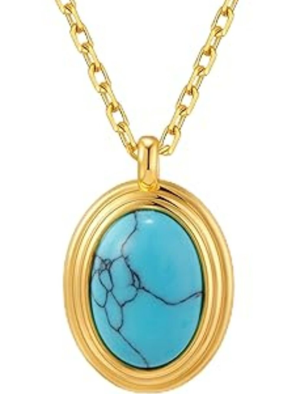 NEW Gold w Turquoise Stone Pendant Necklace for Women Chunky Gemstone Dangle